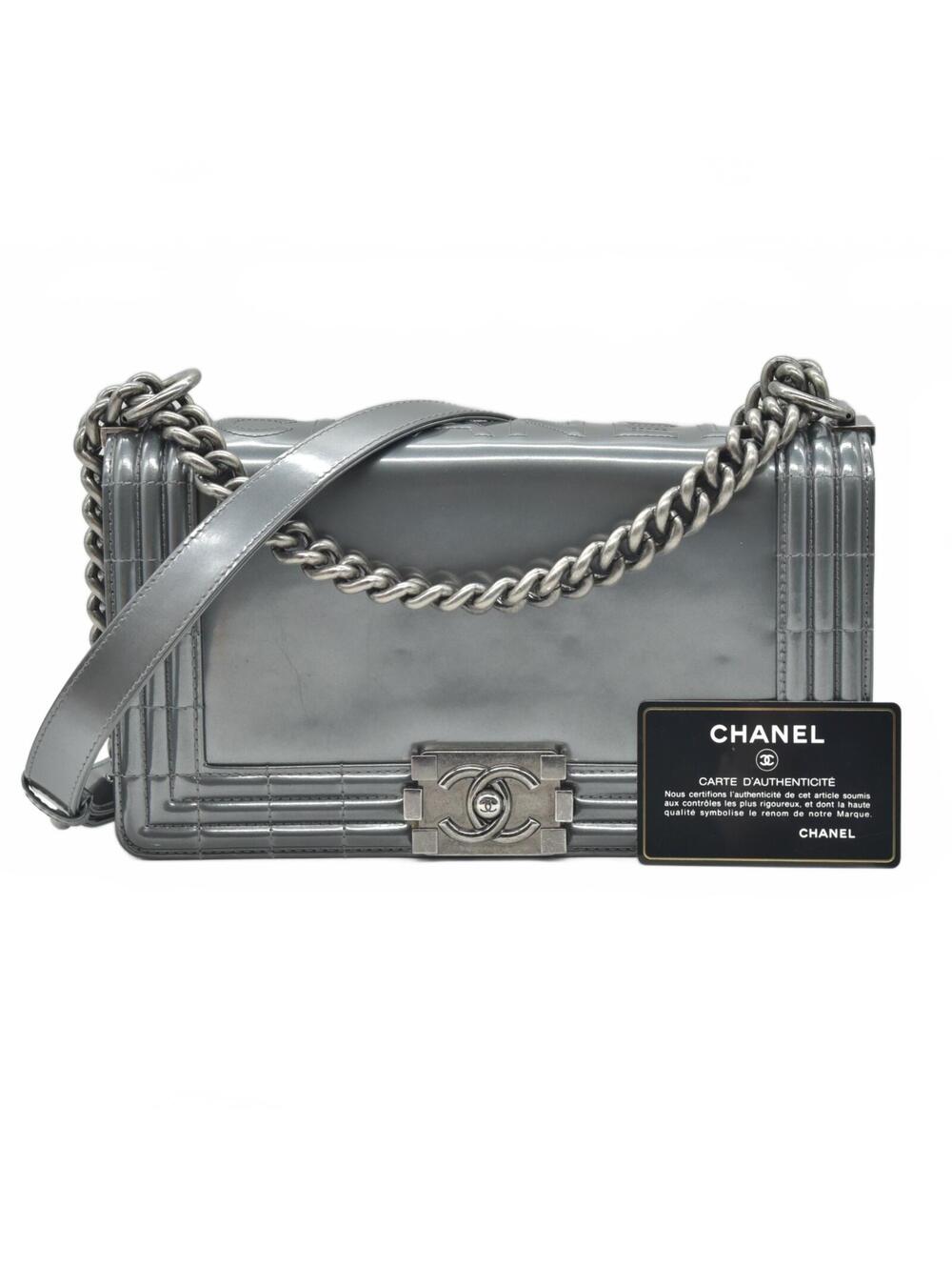 2012 Chanel Medium Boy Electric Patent Leather Logo CC Flap